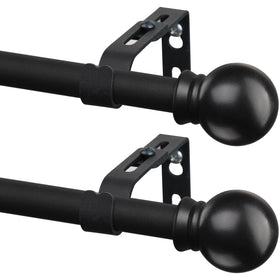 CALCHELE 2-pack black curtain rods installed on a kitchen window for a sleek upgrade