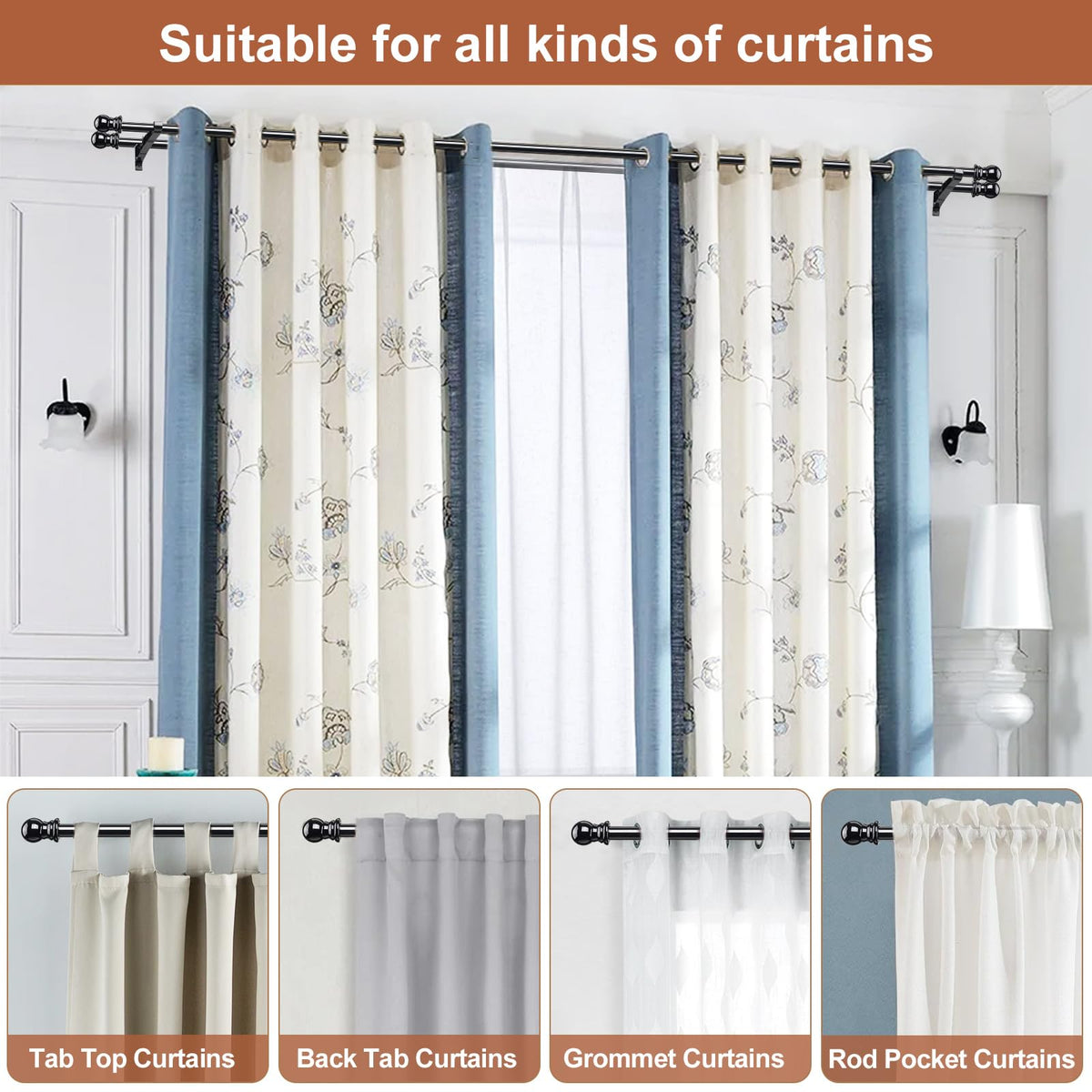 CALCHELE double curtain rod ideal for kitchen to living room setups