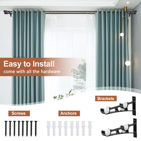 CALCHELE double curtain rod dual-rod design for sheer by day blackout by night