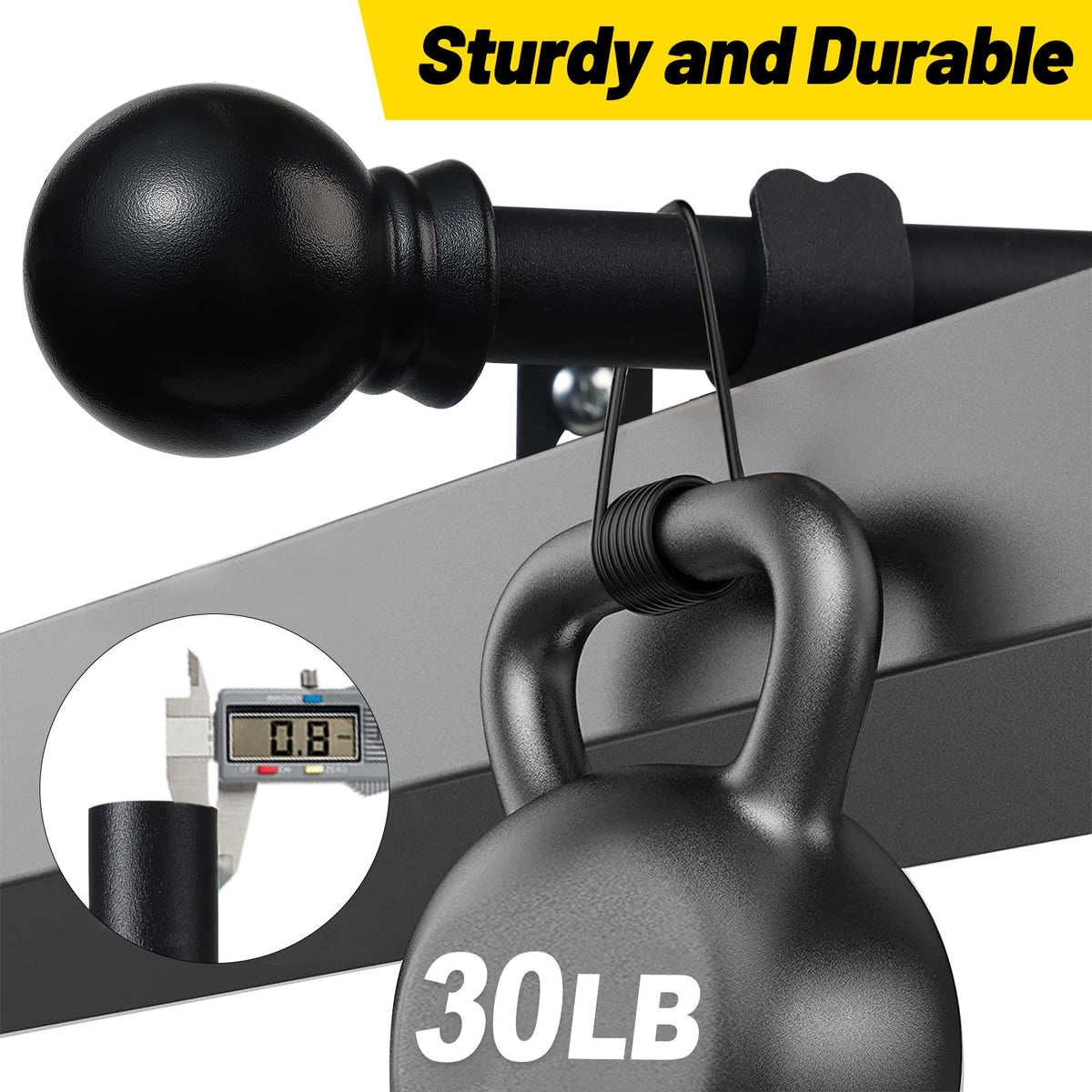 CALCHELE curtain rods with 0.8mm core provide sturdy support up to 30 pounds