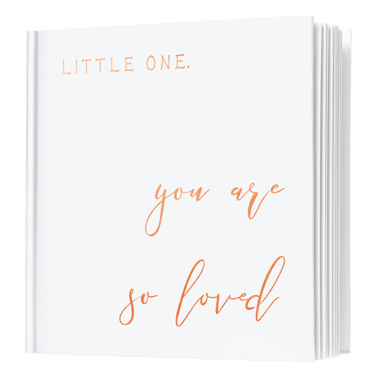 Calculs baby shower guest book with rose gold cover for signatures and memories.