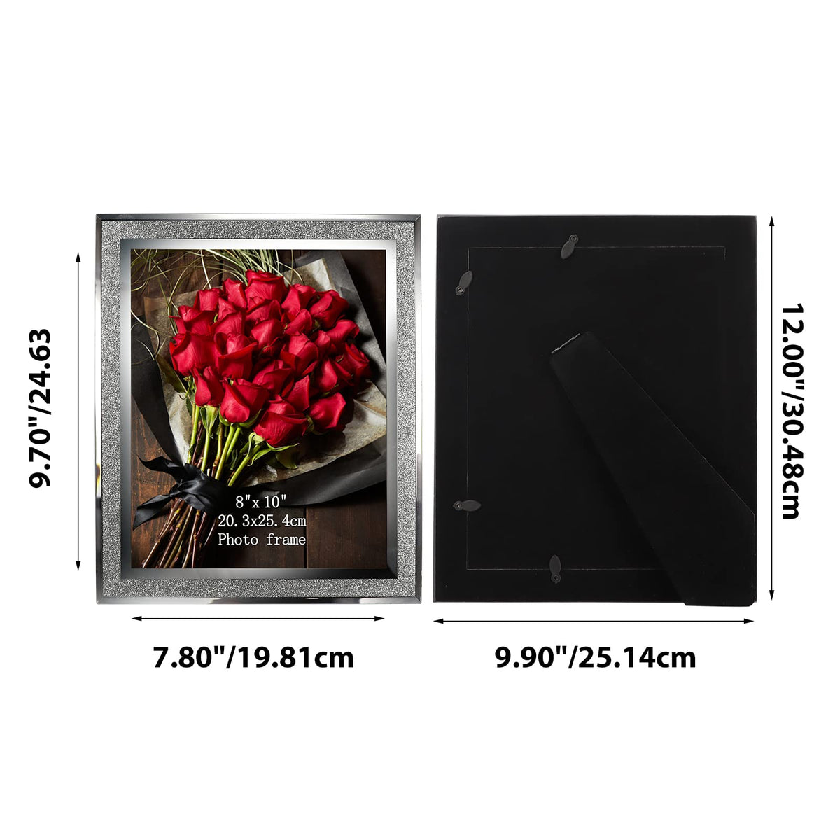 Calenzana beveled silver border detail emphasizes modern sparkle for photo protection and display.