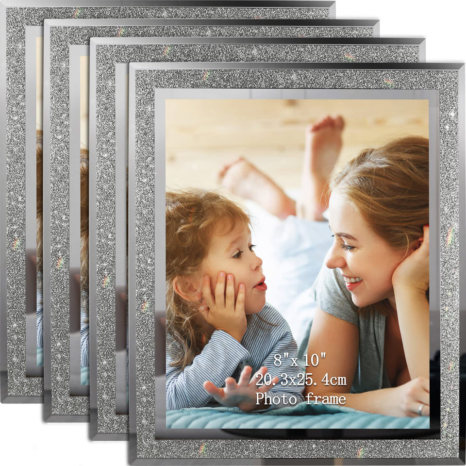 Calenzana sparkle glass 8x10 frame front view highlights beveled edge for a stylish display.