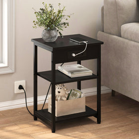 CALERTAIN end table with 3-tier storage shelves for compact organization.