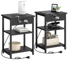 CALERTAIN end table with charging station and USB ports, ideal beside the bed for charging devices.