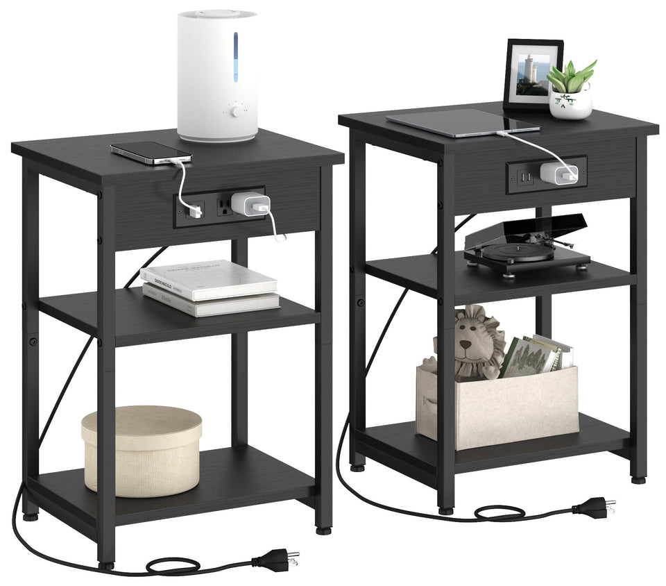 CALERTAIN end table with charging station and USB ports, ideal beside the bed for charging devices.