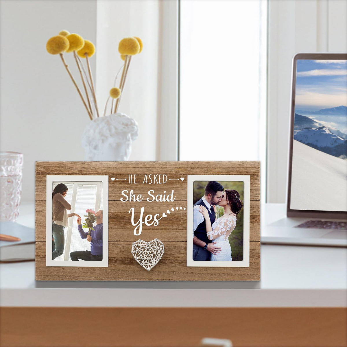 Calibron photo frame accommodates two 4x6 photos on a stylish display.