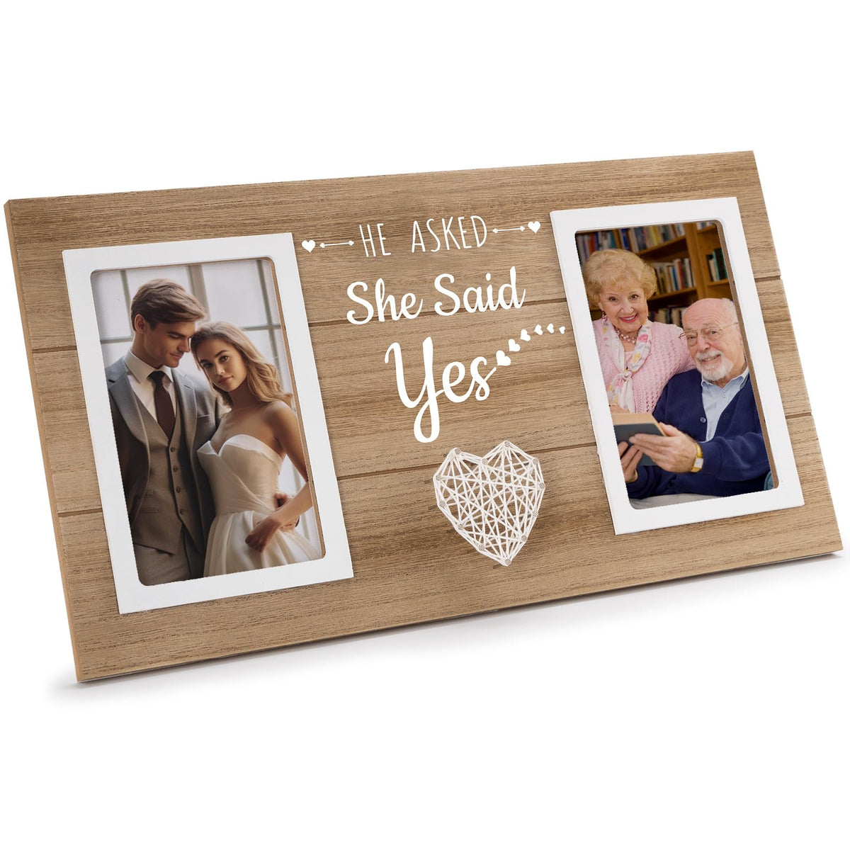 Calibron engagement frame holds two 4x6 photos for wall display.