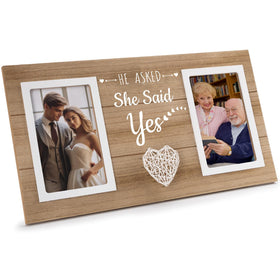 Calibron engagement frame holds two 4x6 photos for wall display.