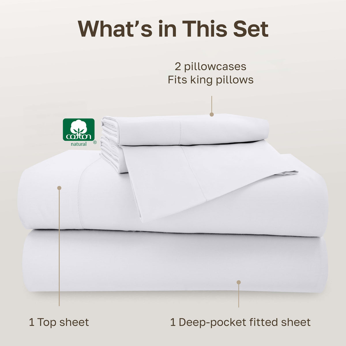 California Design Den deep-pocket elastic fitted sheet ensures a snug mattress grip.