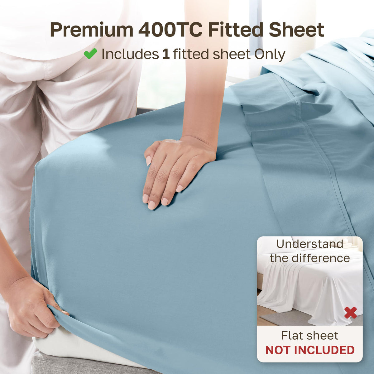 California Design Den 16-inch deep pocket ensures a snug fit on tall mattresses.