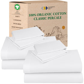 California Design Den queen percale flat sheets show crisp weave and matte finish for warm nights.