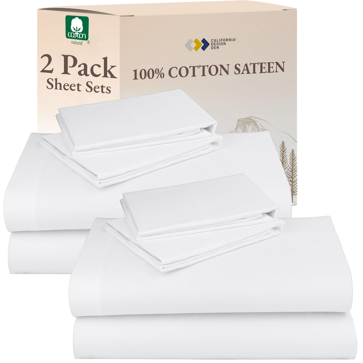 California Design Den 2-pack full sheet set in white sateen for year-round softness.