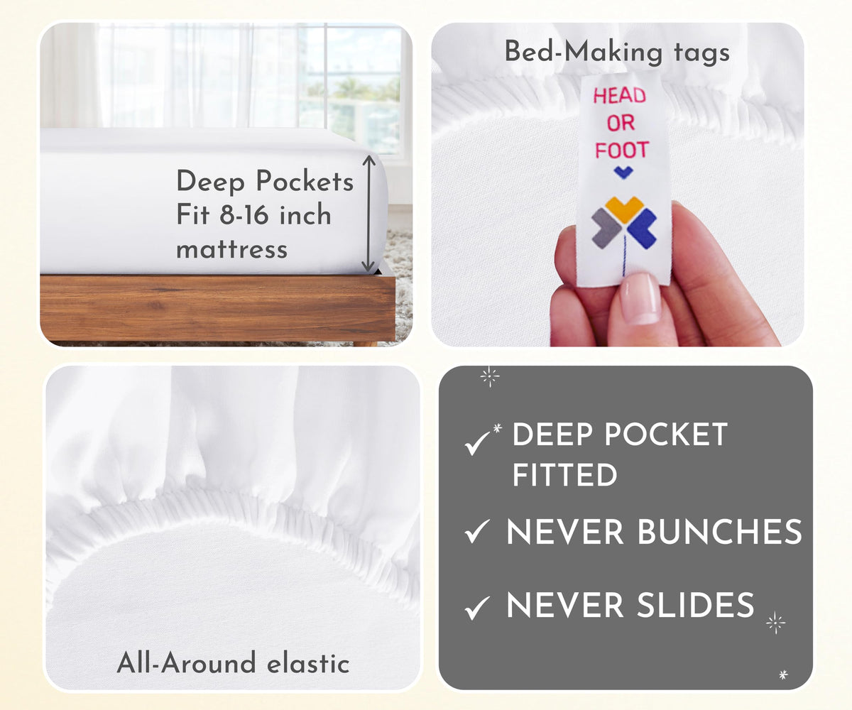 Deep-pocket design helps keep sheets in place on thicker king mattresses