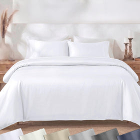 California Design Den 3pc white king duvet cover set closeup highlights premium cotton sateen finish.