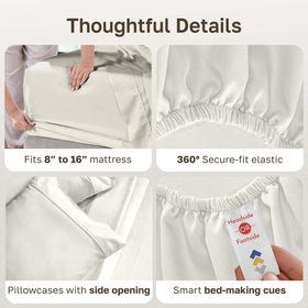 California Design Den four-piece sheet set unfolded with generous flat sheet and deep pockets