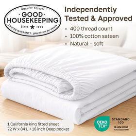 California Design Den 400-thread cotton sateen close-up highlights soft, durable fabric.