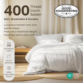 California Design Den 400-thread-count sateen fabric close-up for silky soft touch.