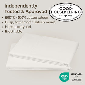 Close-up of 600-thread-count sateen fabric showing smooth, lustrous finish.