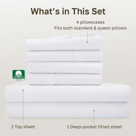 California Design Den sateen finish close-up highlights soft, glossy bedding texture.