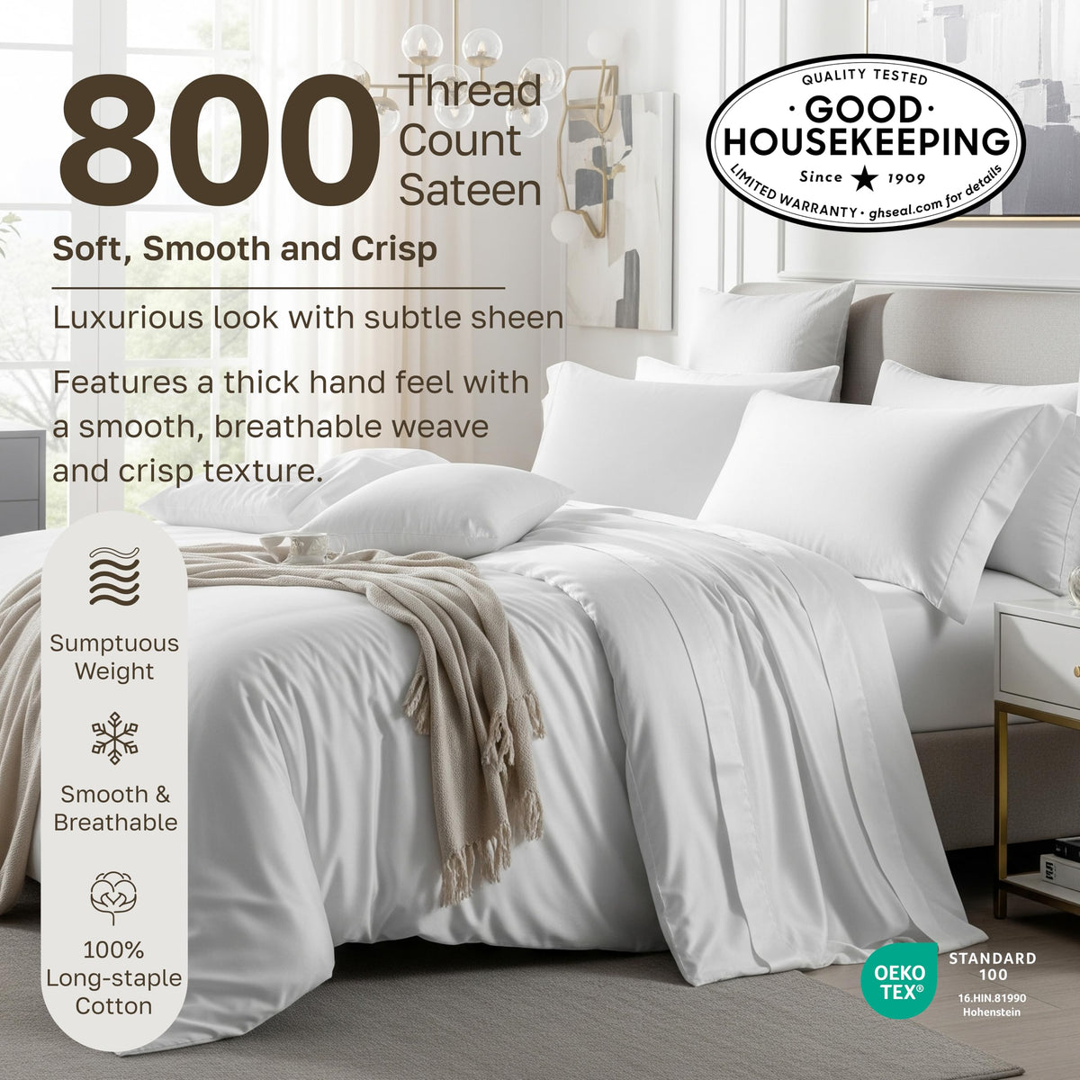 California Design Den 800 thread count sateen close up showing soft luminous sheen