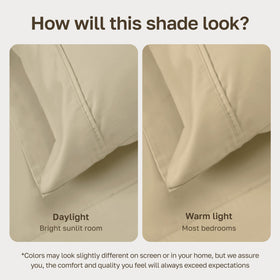 Beige Golden Tone shade on California Design Den bed set looks warm and neutral