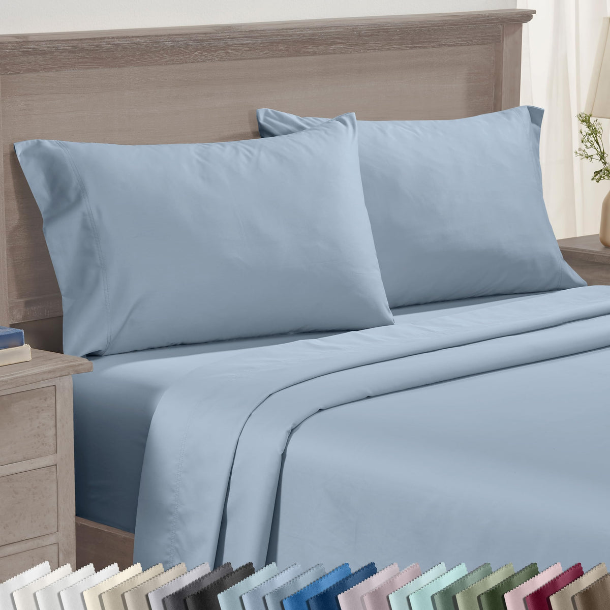 California Design Den blue pillowcase set on a bed creating a cohesive look