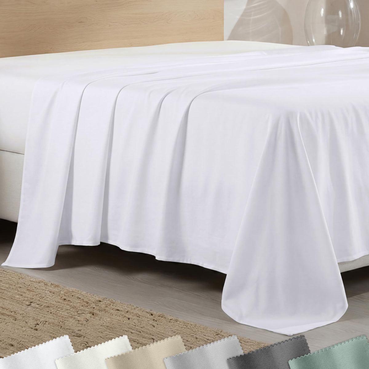 California Design Den cal king flat sheet 400tc shows durable, breathable cotton.