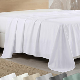 California Design Den cal king flat sheet 400tc shows durable, breathable cotton.