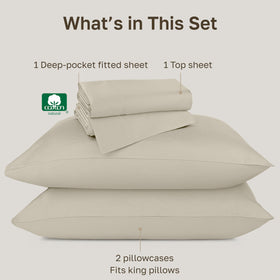 Two beige pillowcases with smooth finish ready for comfortable nights.