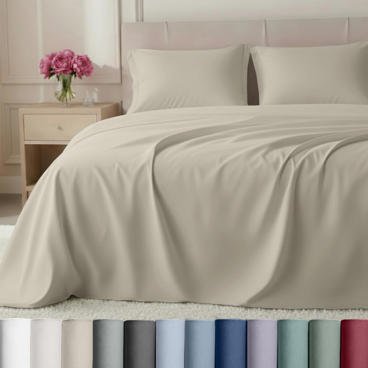 California Design Den cal king sheet set 800tc with luxurious softness.