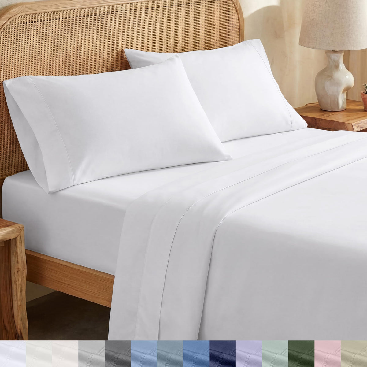 California Design Den California King Percale close-up showing crisp, breathable organic cotton.