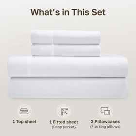 California Design Den white bedding set displayed on bed showcasing clean, spa-like look.