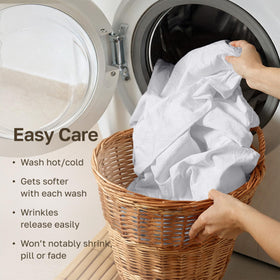 California Design Den care instructions closeup with washing guidance
