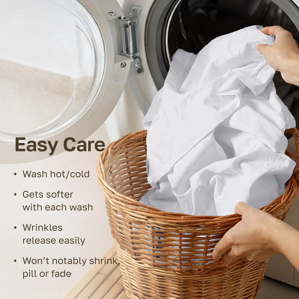 California Design Den durable care label indicating easy laundering.