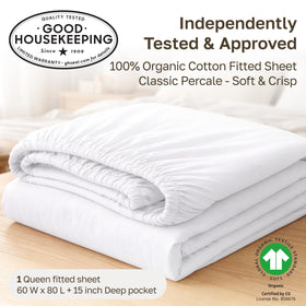 California Design Den crisp matte percale finish provides breathable, structured comfort.