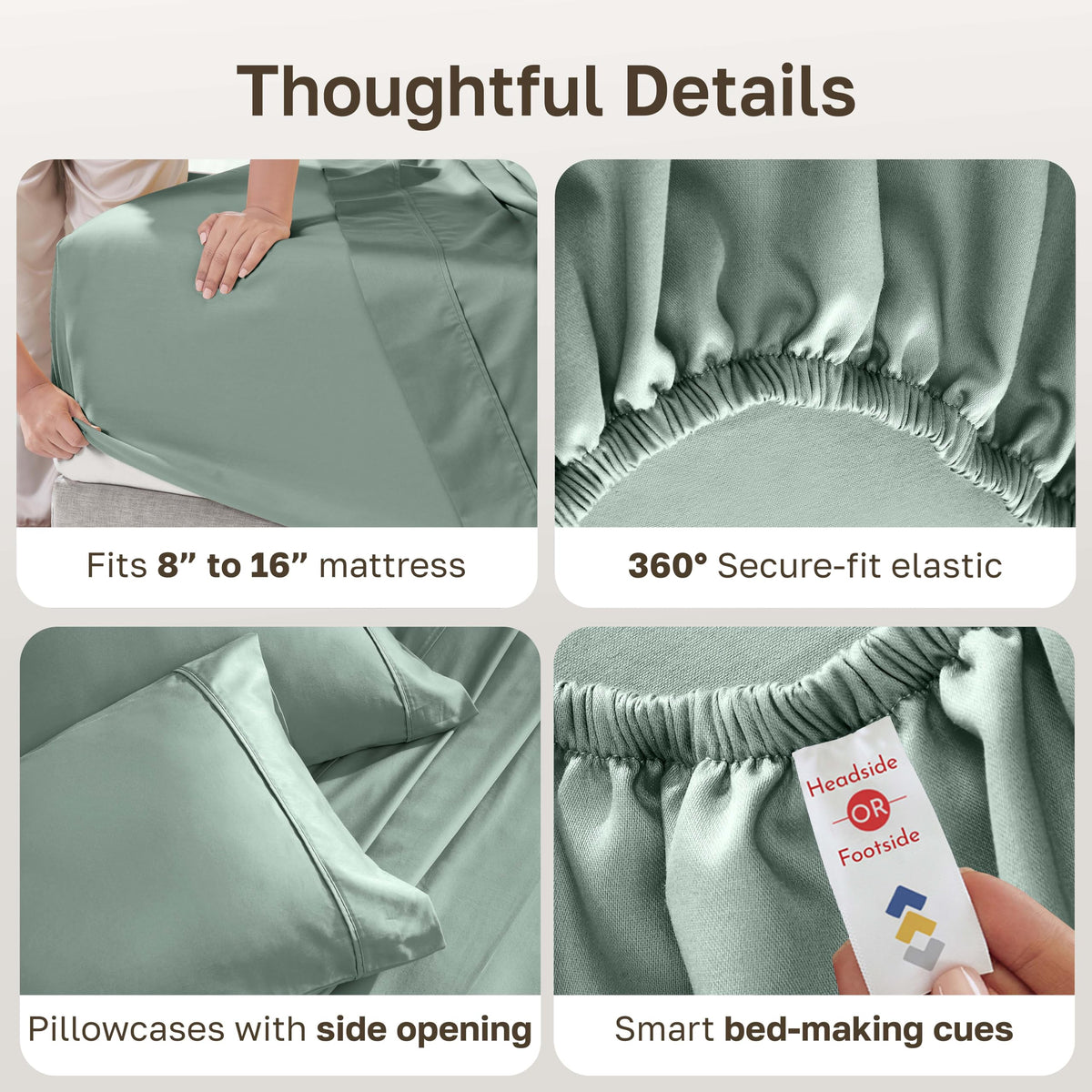 California Design Den deep-pocket fitted sheet features all-around elastic for a secure fit.