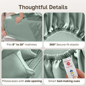 California Design Den deep-pocket fitted sheet features all-around elastic for a secure fit.