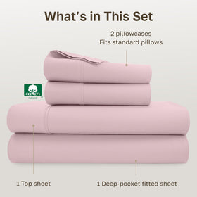California Design Den deep-pocket fitted sheet stretched to fit 8–16 inch mattresses.