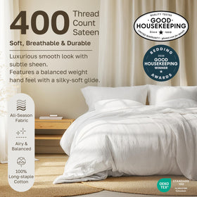 California Design Den deep-pocket fitted sheet securely fits 8–16 inch mattresses.