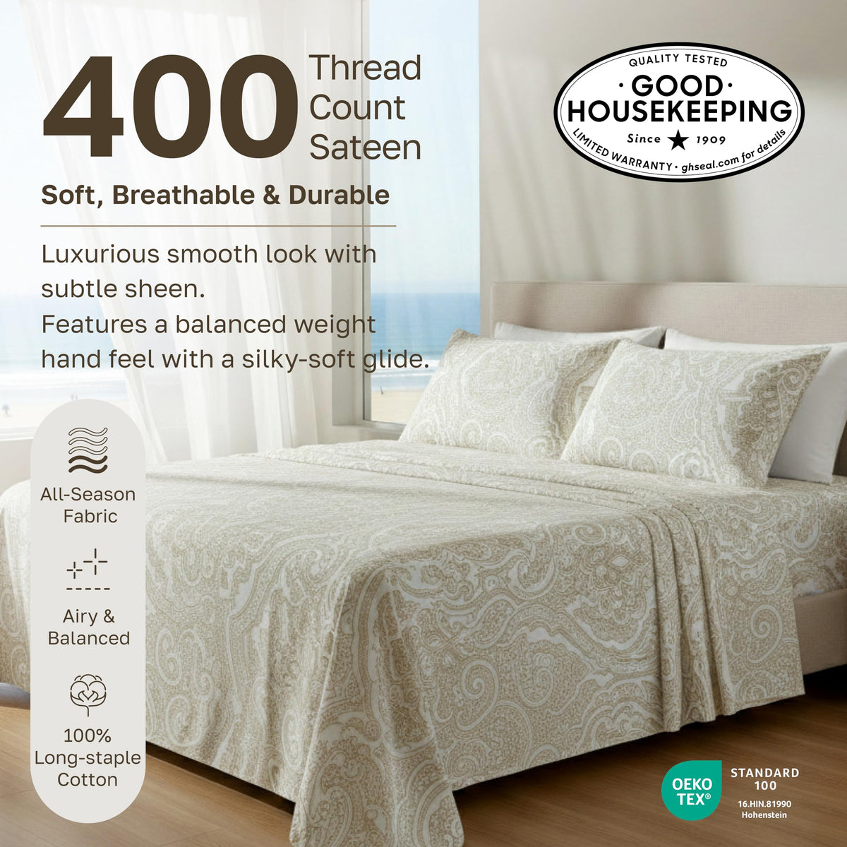 California Design Den deep-pocket fitted sheet demonstrates secure fit for 8 to 16 inch mattresses