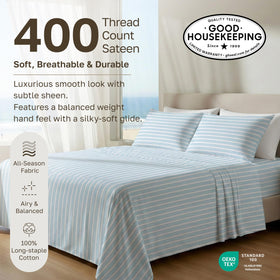 California Design Den deep-pocket fitted sheet keeps queen mattress securely covered