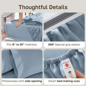 California Design Den deep-pocket fitted sheets fit 8-15 inch mattresses.