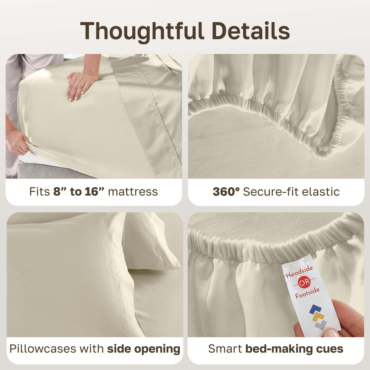 California Design Den on bed demonstrating luxurious drape and warm cream tone.