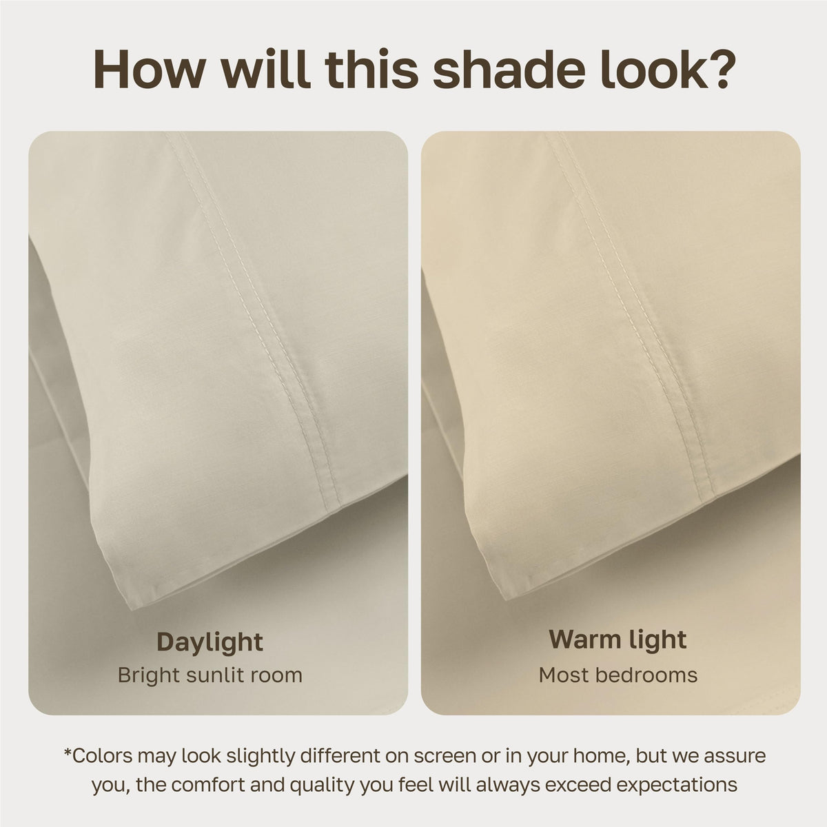 California Design Den cream sheet edge detail with secure all-around elastic.