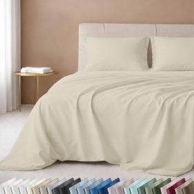 California Design Den deep-pocket king cream flat sheet offers soft, year-round comfort.