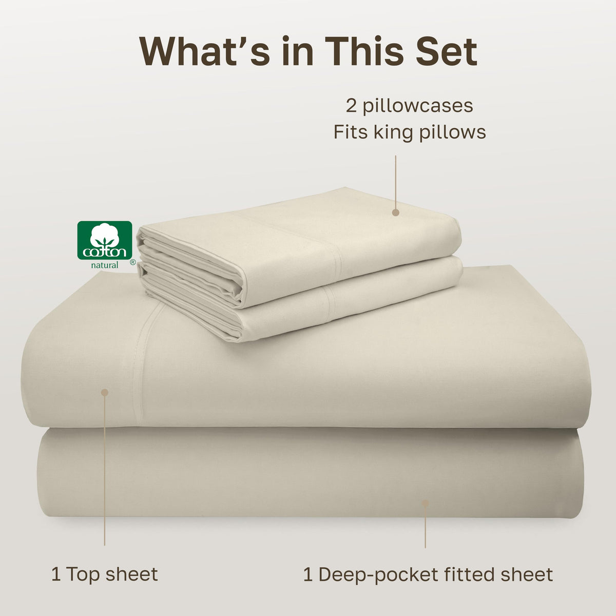 California Design Den cream deep-pocket closeup showing soft sateen finish.