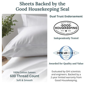 California Design Den deep-pocket king fitted sheet with around elastic for 8–16 inch mattresses.