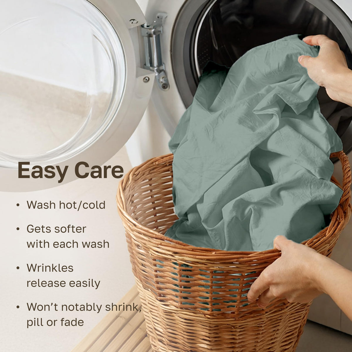 California Design Den easy-care percale that softens after washes.