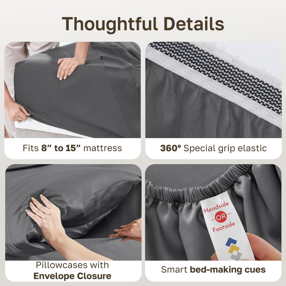 Elastic corner detail demonstrates secure hold on a thick mattress.